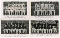 Lancashire C.C.C. team postcards 1948-1956. Six official real photograph mono postcards of Lancashire teams for seasons 1948, 1949, 1951, 1952, 1954 and 1956. Four with printed signature to lowers borders, two with printed names. The 1952 postcard with pr