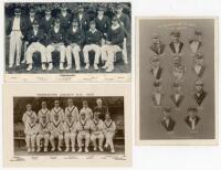Yorkshire C.C.C. team postcards c.1900-1939. A mono postcard of the Yorkshire team c.1900, publisher unknown, and three official team real photograph postcards for seasons 1925 published by Fielding of Leeds, and 1937 and 1939 by Charles, Leeds. Also a mo