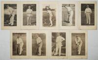 Yorkshire player postcards early 1900s. Nine mono real photograph postcards, published by Wrench from photographs by Foster and Hawkins, of Yorkshire players, mainly in batting and bowling poses at the wicket. Series numbers are 1386 J.T. Brown, 1391 G.H.