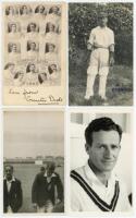 Cricket postcards 1905-1956. Selection of seven mono real photograph postcards. 'Australian Eleven 1905', featuring cameos of the fifteen members of the touring party, published by H. Lindley, Nottingham. 'Souvenir Tyldesley's Benefit 1906'. Rare mono pos