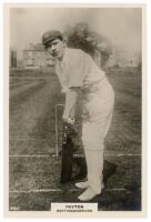 Wilfred Richard Daniel Payton. Nottinghamshire 1905-1931. Phillips 'Pinnace' premium issue cabinet size mono real photograph trade card of Payton, full length in batting pose at the wicket, wearing Nottinghamshire cap. No. 63.C. 4&quot;x6&quot;. VG - cric
