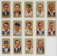 John Player &amp; Sons. 'Cricketers, 1934'. Fourteen cards from the series, each signed to the face in different coloured inks by the featured player. Signatures are Ames, Bakewell, Berry, Clark, James Langridge, Mitchell, Parks, Walters, Paynter, Townsen