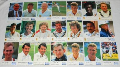 Cornhill Insurance cards. Signed cards of various series. Cards are Norman Cowans, Paul Downton, Nick Cook, Graeme Fowler, Wayne Larkins, Paul Jarvis, Bob Willis, Phillip DeFreitas, Duncan Fletcher, John Crawley, Richard Illingworth (2), Andy Caddick, Ang