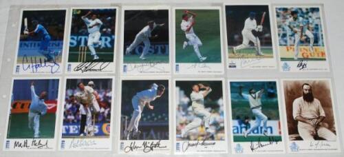 T.C.C.B. and E.C.B. 'International Cricketers' series. A good selection of collectors' cards, each signed by the featured player. Card numbers are 2-6, 11-13, 15, 16, 18, 19, 21-32, 34, 39, 50, 52-56, 63, 64, 66-68, 73-75, 78, 79, 90, 91, 93, 94, 125, 127