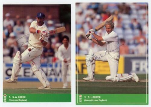T.C.C.B. 'England Internationals in the 90s'. A good run of collectors' cards from the series, each signed by the featured player. Card numbers are 1, 3, 5-8, 10-20, 24-26, and 28-31, and duplicates of nos. 6, 15, and 17. Qty 27. VG - cricket