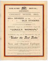 Canterbury Cricket Week 1926. '69th Season of the Old Stagers. Official programme for the performances at St. George's Theatre, Canterbury from 1st- 5th August 1910. Printed by E. Crow &amp; Son of Canterbury. Decorative covers. Some nicks and creasing to