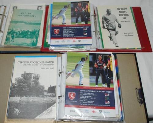 Kent C.C.C. ephemera 1970s onwards. Three binders comprising a good selection of mainly modern Kent (and some other) orders of service, menus for Kent C.C.C. anniversary celebrations, remembrance services, County and Club histories, biographical and stati