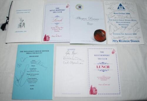 Kent C.C.C. signed menus and ephemera 1980s-2000s. Red binder comprising a selection of signed menus, first day cover, programme etc. Official menus include 'The Graham Cowdrey Benefit Dinner', Wellesley House, 9th May 1997, signed to the front by Graham,
