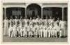 Kent v Australia 1956. Original mono real photograph plain back postcard of the Kent and Australian teams seated and standing in rows wearing cricket attire for the tour match played at Canterbury, 16th- 19th June 1956. Players featured include Rutherford