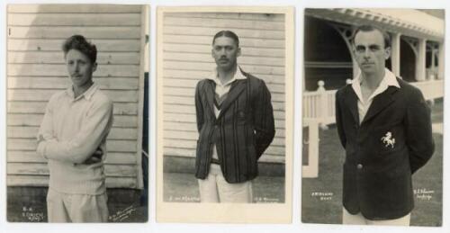 Kent C.C.C. player postcards 1940s. Seven mono real photograph plain back postcards of Kent players, each depicted in cricket attire in various poses. Players are B.R. Edrich, J.W. Martin, F. Ridgway, E. Crush, T.G. Evans, A.W.H. Mallett, and A.H. Phebey.