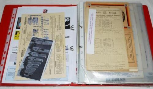 Kent C.C.C. 1944-1997. Red folder comprising approx. twenty five official scorecards for notable matches, some later cards signed. Scorecards include Middlesex &amp; Essex v Kent &amp; Surrey, Lord's 26th August 1944. Kent v Yorkshire, 18th- 21st May 1945