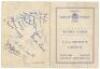 L.E.G. Ames XI v A Thanet XI c.1948. Official scorecard for a match 'Organised by Margate Cricket Club' played at Dane Park, Margate, 'September 18th [year unknown]'. The folding card is signed to the rear page by seventeen players including Kent players 