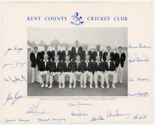 Kent C.C.C. Two mono printed photographs with printed titles, one of the Kent team c.1966/67, signed to the borders by all sixteen featured players including Cowdrey (Captain), Denness, Dixon, Wilson, Brown, Sayer, Underwood, Shepherd, Knott, Nicholls etc