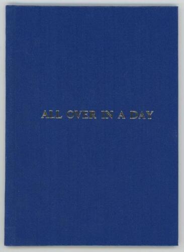 'All Over in a Day (Kent v Worcestershire 1960)'. Richard Walsh. Taunton 1993. Limited edition booklet tipped in to blue cloth covering the match in 1960 where Kent beat Worcestershire at Tunbridge Wells by an innings and 101 runs in a day. Limited editio