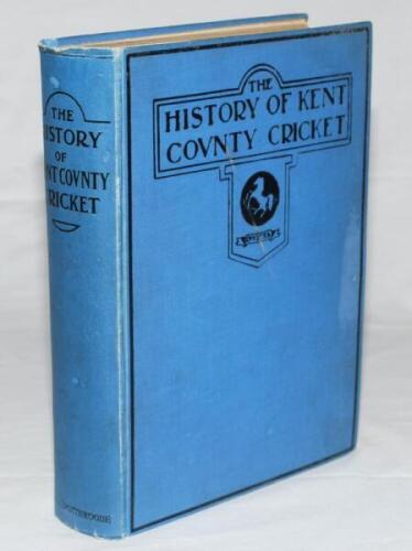 'History of Kent County Cricket'. Edited by Lord Harris. London 1907. Original decorative blue cloth. Some wear to boards and spine, light foxing internally, otherwise in good condition. Sold with rarer Appendix F, 1910-1923, Appendix G, 1924-1945, Append