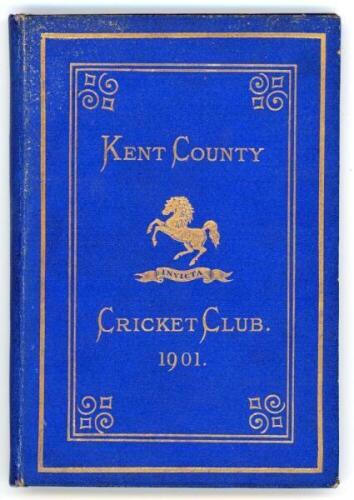 Kent County Cricket Club Annual 1901. Hardback 'blue book'. Original decorative boards. Gilt titles and to all page edges with gilt Kent emblem to centre. Printed by Cross &amp; Jackman, 'The Canterbury Press' 1895. Slight age toning/darkening to spine, v