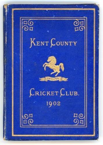 Kent County Cricket Club Annual 1902. Hardback 'blue book'. Original decorative boards. Gilt titles and to all page edges with gilt Kent emblem to centre. Printed by the Kentish Express (Igglesdon &amp; Co) of Ashford 1902. Minor age toning/darkening and 