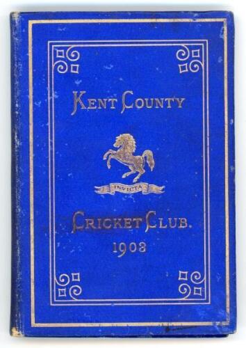 Kent County Cricket Club Annual 1903. Hardback 'blue book'. Original decorative boards. Gilt titles and to all page edges with gilt Kent emblem to centre. Printed by the Kentish Express (Igglesdon &amp; Co) of Ashford 1903. Some age toning/darkening and w