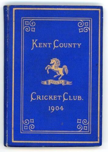 Kent County Cricket Club Annual 1904. Hardback 'blue book'. Original decorative boards. Gilt titles and to all page edges with gilt Kent emblem to centre. Printed by the Kentish Express (Igglesdon &amp; Co) of Ashford 1904. very minor age toning/darkening