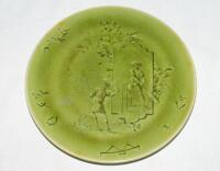 Cricket plate. A Rare Choisy Le-Roi Majolica green cricket plate depicting an Asian cricket match in the French Empire (Vietnam) with images of children (oriental) playing cricket to centre with foliage decoration and signed HB in chinese signs along the 