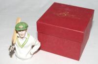 Don Bradman. Bradman porcelain candle snuffer produced by Bronte Porcelain. The snuffer shows Bradman half length wearing Australian cap and sweater and holding a bat on his shoulder. Limited edition 112/750. In original box, with certificate. VG - cricke
