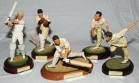 England Test Cricketers. Ten Endurance Ltd cold-cast porcelain cricketing figures of W.G. Grace, Peter May, Godfrey Evans, Denis Compton, Fred Trueman, Jim Laker, Brian Statham, Wally Hammond, David Gower and Geoffrey Boycott. Complete with plinths and ba