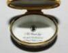 'Bicentenary of the M.C.C.'. Halcyon Days oval enamelled pill box. The lid with a cricket match at Lord's, the hinged lid revealing title 'To commemorate the Bicentenary of the Marylebone Cricket Club 1787-1987' and small vignette of Thomas Lord. The oute - 2
