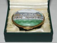 'The Lord's Pavilion'. Enamel hinged lid box with image of the painting by David Gentlemen to lid. Produced by Toye, Kenning &amp; Spencer of Birmingham for M.C.C. 1999. In original box with certificate. VG - cricket