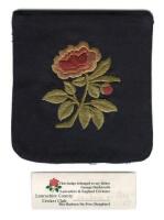 George Duckworth. Lancashire &amp; England 1923-1938. Original embroidered Lancashire red rose blazer badge. Card of authenticity from Duckworth's daughter, Barbara de Prez. Slight fading to emblem, otherwise in good condition - cricket