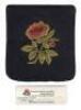 George Duckworth. Lancashire &amp; England 1923-1938. Original embroidered Lancashire red rose blazer badge. Card of authenticity from Duckworth's daughter, Barbara de Prez. Slight fading to emblem, otherwise in good condition - cricket