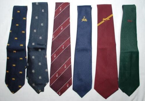 Nicholas Grant Billson 'Nick' Cook. Leicestershire, Northamptonshire &amp; England. Six ties issued to and worn by Cook, each tie with a note of authentication signed by Cook or later owner. Ties are Young England player's, M.C.C. club touring, Cornhill T