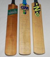 Signed bats and stumps 1978-1996. Three full size bats including a Slazenger Short Handle bat signed to the face by thirteen England members of the 1978 England team including Brearley (Captain), Willis, Old, Hendrick, Miller, Taylor, Gooch, Gower, Randal
