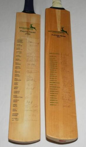 Nottinghamshire C.C.C. 2006 &amp; 2012. Two full size bats of playing squads with printed Nottinghamshire C.C.C. title labels and players names to sides. The 2006 bat fully signed by all twenty listed players, and the 2012 by all twenty five. Signatures i