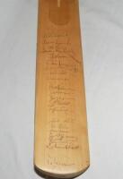 England v West Indies 1991. Zenith Sports full size cricket bat signed by the two teams. Twenty four signatures including Gooch, Lamb, Pringle, Smith, Russell, Hick, Lawrence, Hooper, Haynes, Marshall, Ambrose, Lara, Williams, Foster etc. Fading to the si