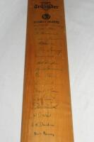 'Australian Touring Team 1961'. Nicolls Crusader full size cricket bat signed by twelve members of the Australian touring party. Signatures include Benaud, Gaunt, McDonald, Lawry, Kline, Simpson, Jarman, Grout, Quick etc. Some fading to some of the signat