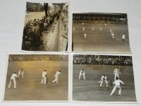 England v Australia. Trent Bridge 1926. Collection of Victor Forbin. Four original mono press photographs of scenes from the first Test at Trent Bridge, 12th- 14th June 1921. Excellent images depicting large crowds queuing in the rain outside the ground w