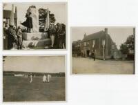 'Hambledon, birthplace of English cricket' 1908. Collection of Victor Forbin. Three original mono photographs taken on the occasion of a match played at Hambledon, 12th September 1908, to mark the return of cricket to Broadhalfpenny Down. The three images
