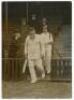 W.G. Grace 1906. Surrey v Gentlemen of England, The Oval, 16th- 18th April 1906. Original mono press photograph of Grace walking down the steps of the pavilion at The Oval to bat with A.E. Lawton in the opening match of the 1906 cricket season. Descriptio