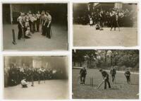 'Crippled' and 'lame' boys playing cricket c.1910. Four original mono photographs, three described to verso as 'Crippled boys at the Barnado's Homes playing cricket', and one other 'playing in the park'. Official stamp to verso of one for Illustrations Bu