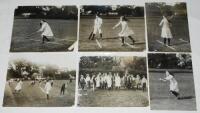 Early village cricket, Essex c.1911. Six original mono press photographs depicting scenes of young boys and one girl playing cricket in the Essex village of Chrishall. Pencil annotations to the verso of all six refer to the girl in the pictures, Miss Doro