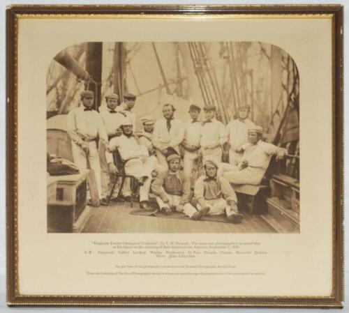 '&quot;England's Twelve Champion Cricketers&quot;, by T.H. Hennah... photographed on board ship at Liverpool Sept. 7th 1859'. Reproduction of the original photograph, from the Royal Photographic Society collection, of George Parr's team for the first Engl