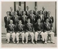 M.C.C. tour to India and Pakistan 1951/52. Excellent original mono photographs of the M.C.C. touring party seated and standing in rows wearing tour blazers. Players featured include Howard (Captain), Carr, Graveney, Poole, Lowson, Watkins, Spooner, Leadbe