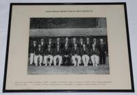 'South African Cricket Team in Great Britain 1960'. Original official photograph of the South African touring party, standing and seated in rows, the players wearing cricket attire and tour blazers. The photograph is laid down to official photographer's m