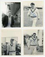 County and tour candid photographs 1950s. Selection of ten original mono candid photographs and one original mono press photograph of players at grounds, entering and leaving the field of play etc. Four of the candid photographs very nicely signed in blue