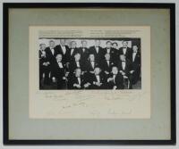 Don Bradman. Mono photograph of attendees in formal attire attending a dinner given by the Lord's Taverners and Anglo-American Sporting Club, held at the Hilton Hotel, London 13th May 1974. Bradman, on his first visit to Britain in ten years, is depicted 