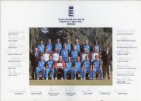 England 2000-2001. Official colour team photograph of the England One Day team who played in Pakistan &amp; Sri Lanka in 2000/2001. Photograph to official photographers mount with title to top and names of team printed borders. Signed in pencil to borders