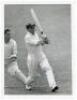 Don Bradman. Modern copy photograph of Bradman descending pavilion steps through the crowd, boldly signed in blue ink in later years by Bradman. 4&quot;x6&quot;. Sold with an original mono press photograph of Bradman in batting action for Australia v Worc - 3