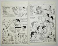 Samuel Wells cartoons. 1954-1966. Three excellent large original pen and ink caricature/ cartoon artworks by artist Samuel Wells for the Age newspaper, Australia. 'Victoria Bitter. This week's Cricketennisconumdrums', appeared around Christmas 1954 with c