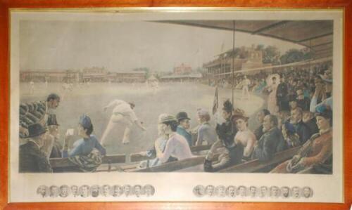 'England v Australia [at Lord's]'. After G.H. Barrable and R. Ponsonby Staples 1887. Very large imposing and early mono photogravure by Goupil &amp; Co. Published by Hildesheimer of London. Signed in pencil to lower margin by both Barrable and Ponsonby St