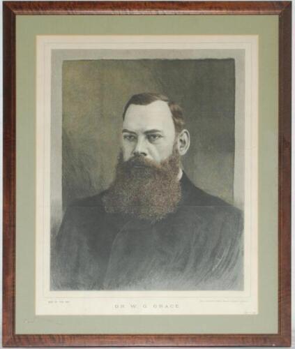 'Dr W.G. Grace. Men of the Day' 1888. Large double page illustration with title to lower border, from a photograph by Martin &amp; Shaw. Mounted, framed and glazed. Overall 18&quot;x22&quot;. Light folds. Sold with original colour lithograph of Grace in b